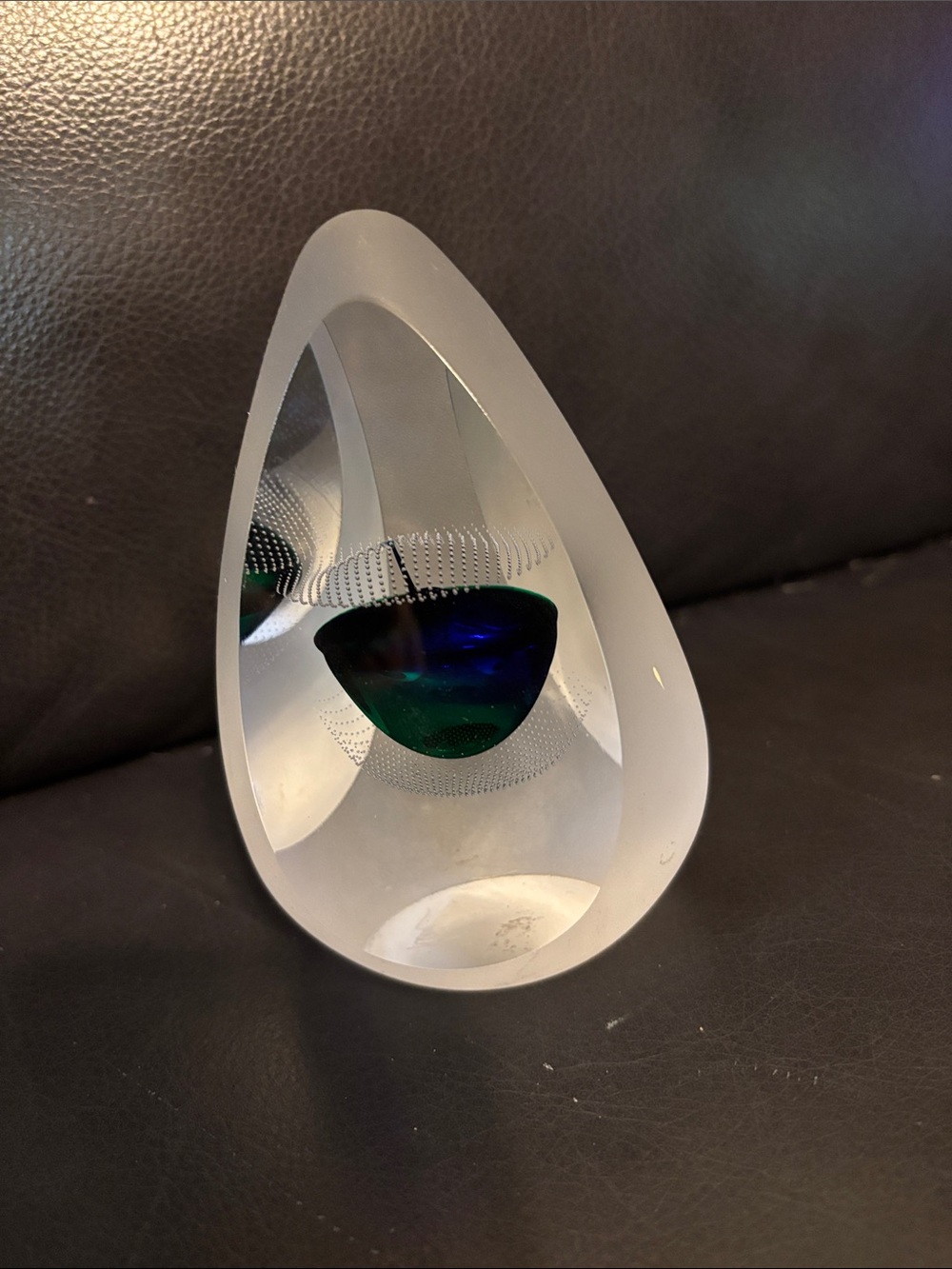 Glass Teardrop Art Sculpture in Blue-Green